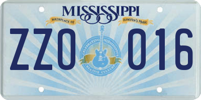 MS license plate ZZO016