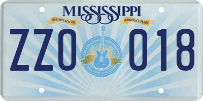 MS license plate ZZO018