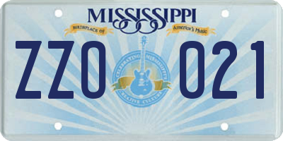 MS license plate ZZO021