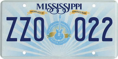 MS license plate ZZO022