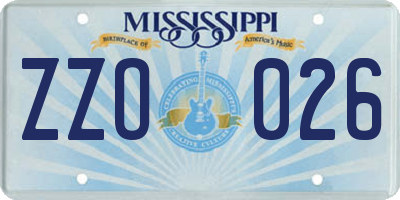 MS license plate ZZO026