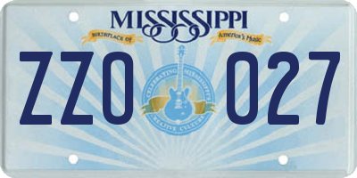 MS license plate ZZO027