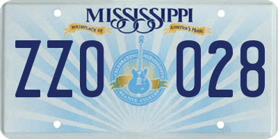 MS license plate ZZO028