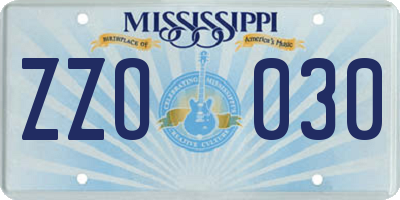MS license plate ZZO030