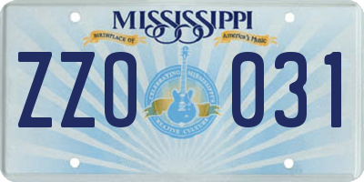 MS license plate ZZO031