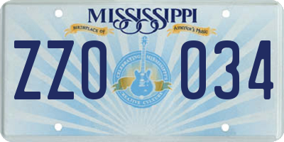 MS license plate ZZO034