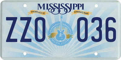 MS license plate ZZO036