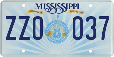 MS license plate ZZO037