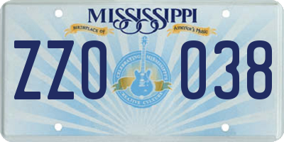 MS license plate ZZO038