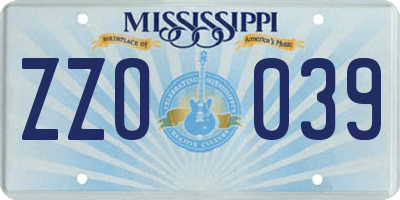 MS license plate ZZO039