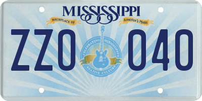 MS license plate ZZO040
