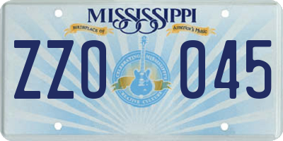MS license plate ZZO045
