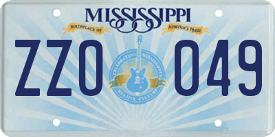 MS license plate ZZO049