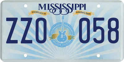 MS license plate ZZO058