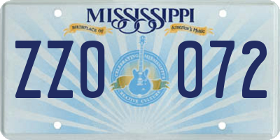 MS license plate ZZO072