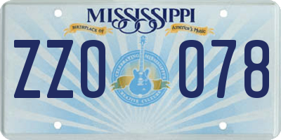 MS license plate ZZO078