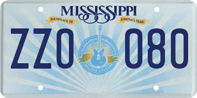 MS license plate ZZO080