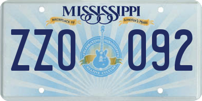 MS license plate ZZO092