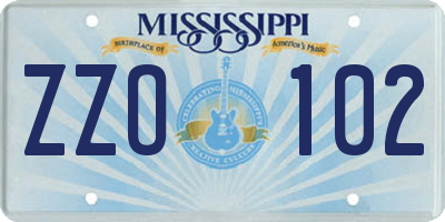 MS license plate ZZO102