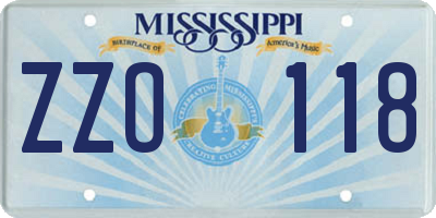 MS license plate ZZO118