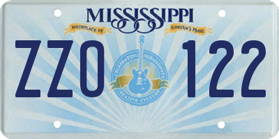 MS license plate ZZO122