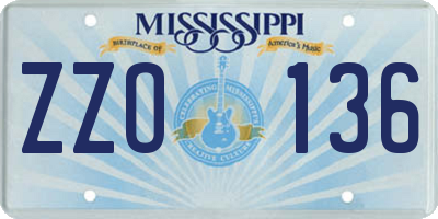 MS license plate ZZO136