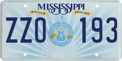 MS license plate ZZO193