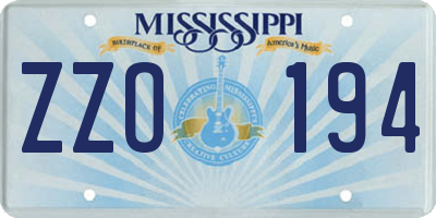 MS license plate ZZO194