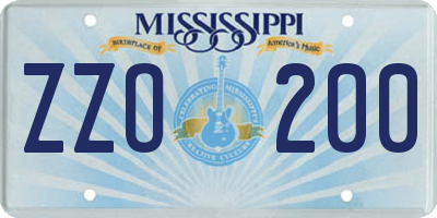 MS license plate ZZO200