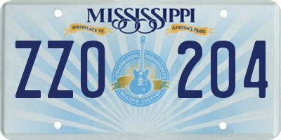 MS license plate ZZO204