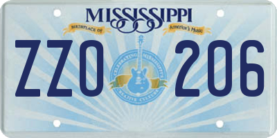 MS license plate ZZO206