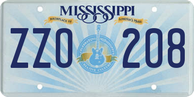 MS license plate ZZO208