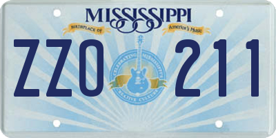 MS license plate ZZO211