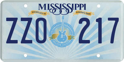 MS license plate ZZO217