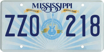 MS license plate ZZO218