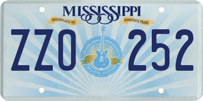 MS license plate ZZO252