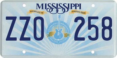 MS license plate ZZO258