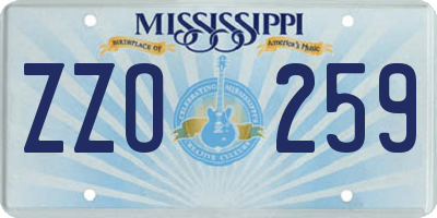 MS license plate ZZO259