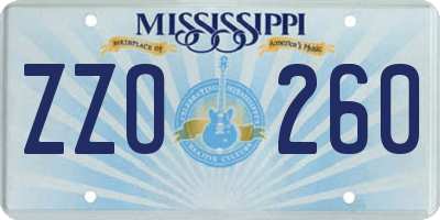 MS license plate ZZO260