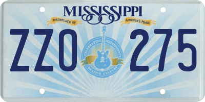 MS license plate ZZO275