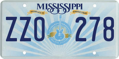 MS license plate ZZO278