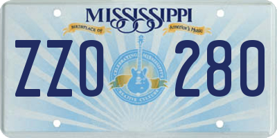 MS license plate ZZO280