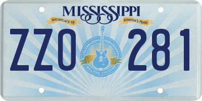 MS license plate ZZO281