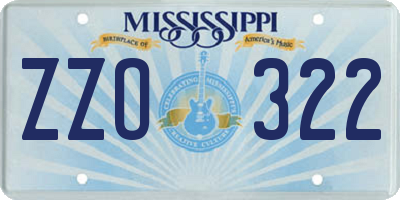 MS license plate ZZO322