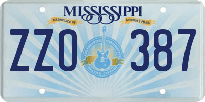 MS license plate ZZO387