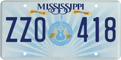 MS license plate ZZO418