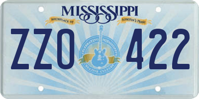 MS license plate ZZO422