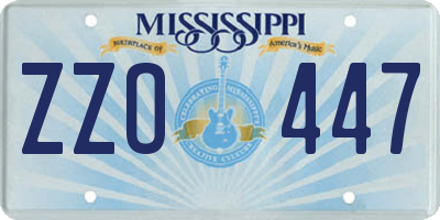 MS license plate ZZO447