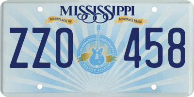 MS license plate ZZO458