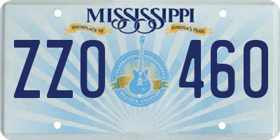 MS license plate ZZO460